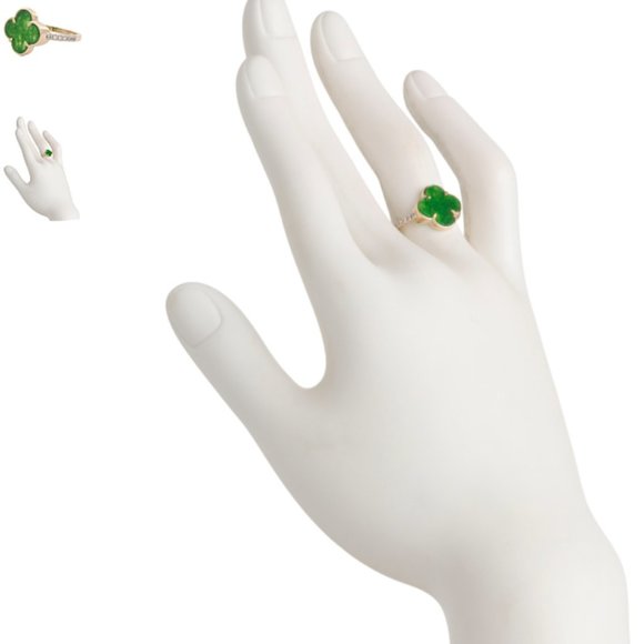 New DIADEME 14kt Gold Jade Clover Ring size 7 women - Picture 2 of 4